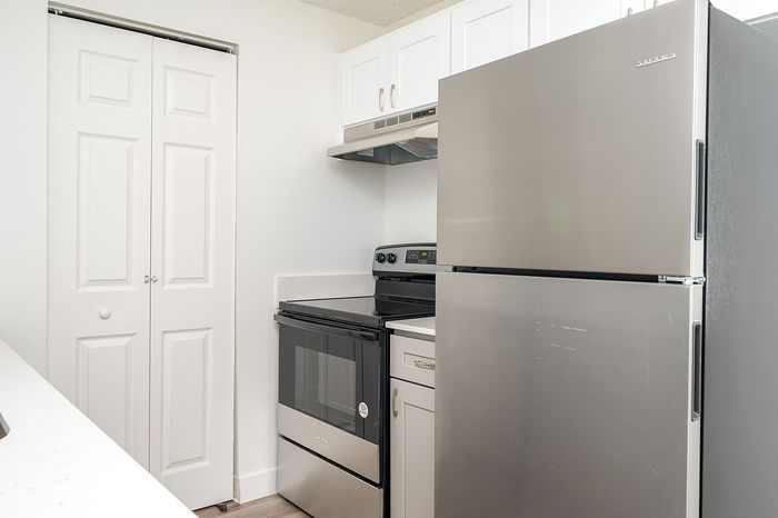 Kitchen with stainless steel appliances