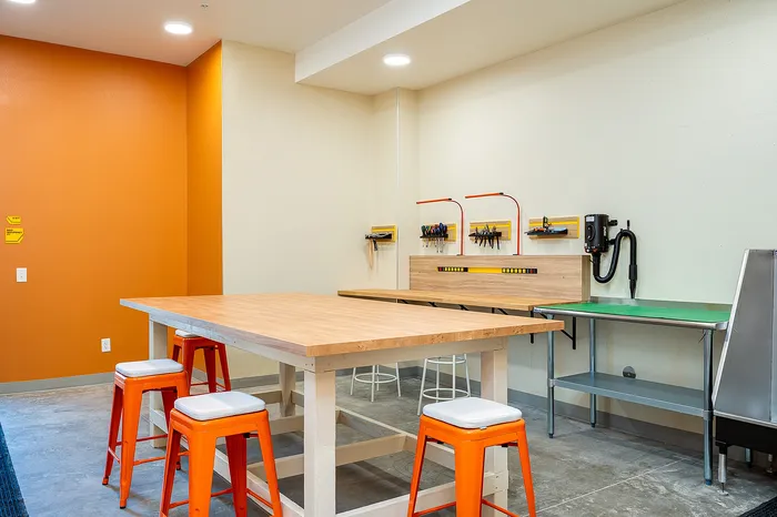Makers space and workshop at Paceline Apartments in Portland, ORegon