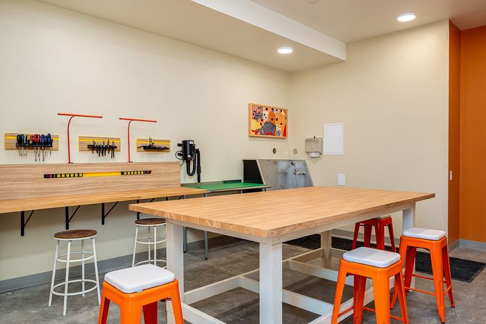 Makers space and workshop at Paceline Apartments in Portland, ORegon