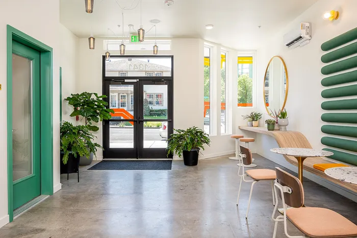 work from home spaces and lobby at Paceline in North Portland, OR