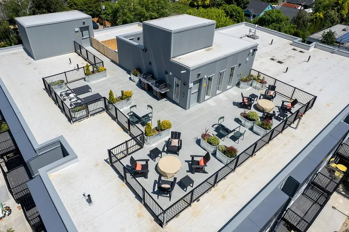 Aerial view of Paceline and rooftop lounge in North Portland, OR