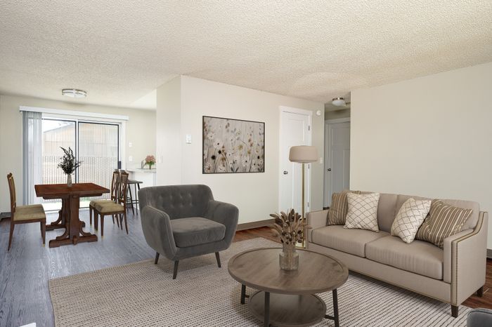 virtually staged living room and kitchen