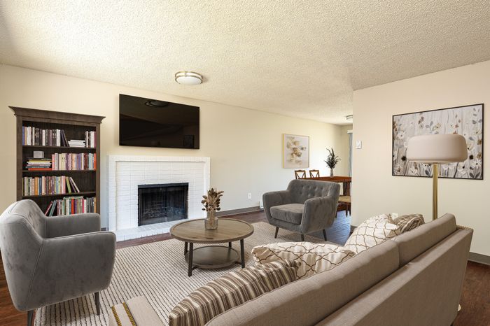virtually staged living room and kitchen