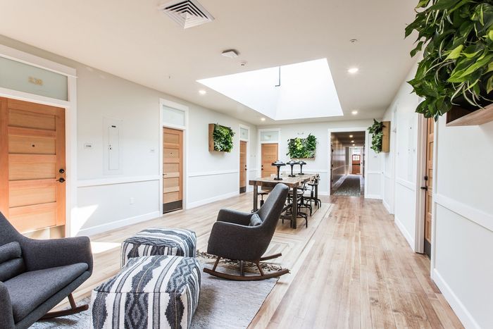 second floor landing at fairmount apartments with lounge area