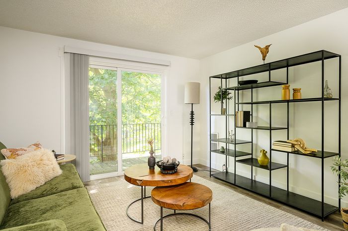 living room with attached patio