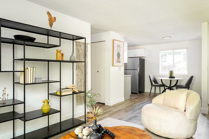 living room with attached kitchen