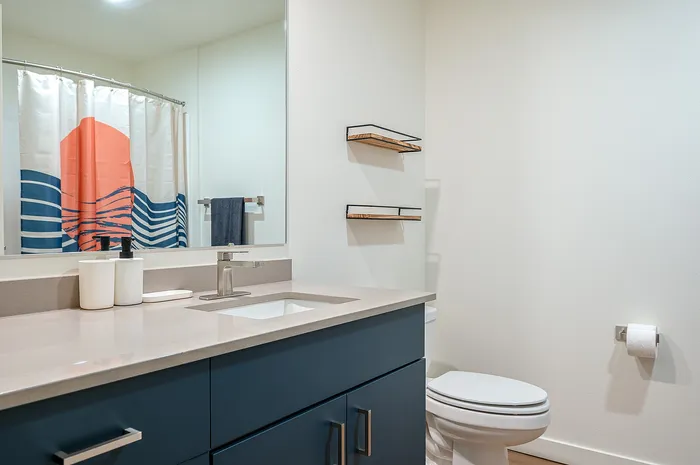 Furnished Apartment bathroom at Paceline, in Portland, OR