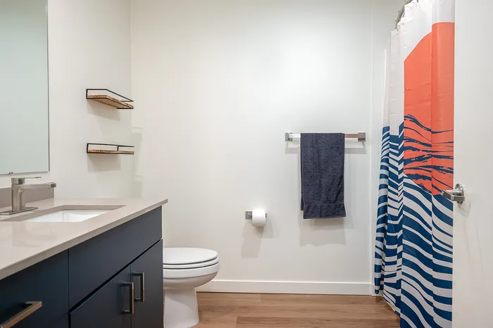 Furnished Apartment bathroom at Paceline, in Portland, OR