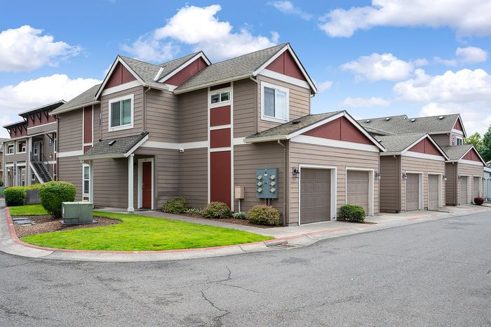 Exterior of Fairview Court with attached garages