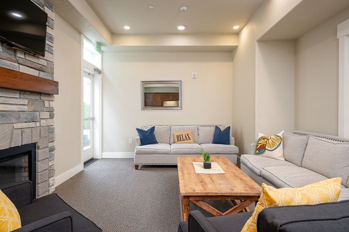 Community clubhouse with fireplace at Fairview Court Townhomes in Vancouver, WA