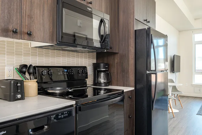 Fully Furnished Studio Floor Plan kitchen and living area