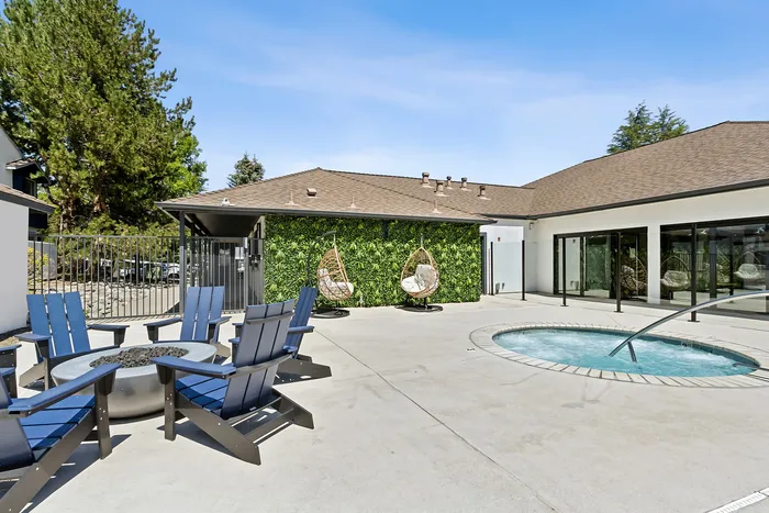 outdoor fire pit and hot tub