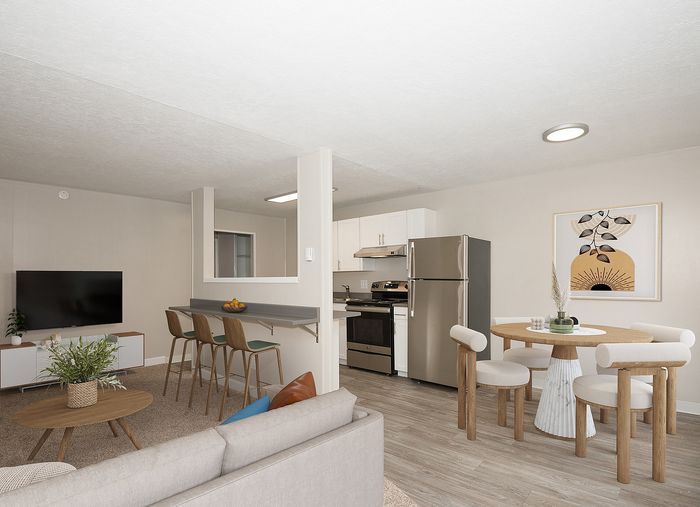 virtually staged living room and kitchen