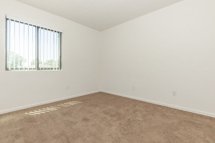carpeted bedroom with window