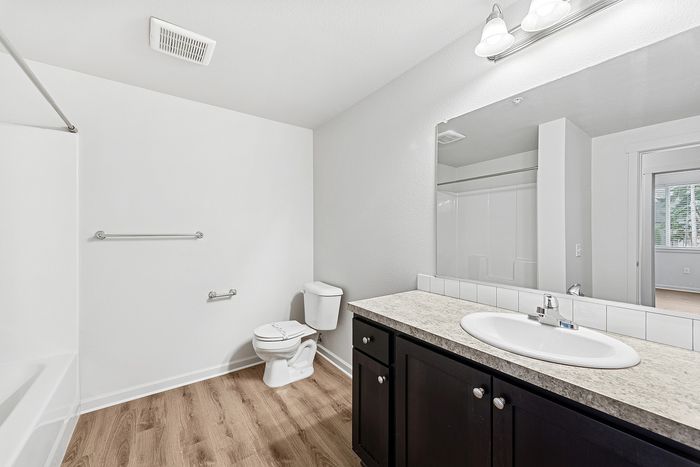 bathroom with sink, toilet, and shower tub combo