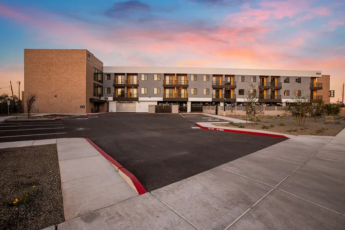 exterior of asa apartments with beautiful sunset