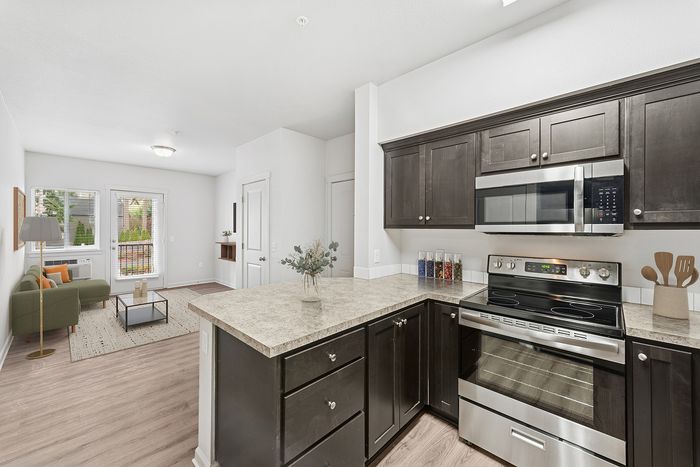 virtually staged living room and kitchen