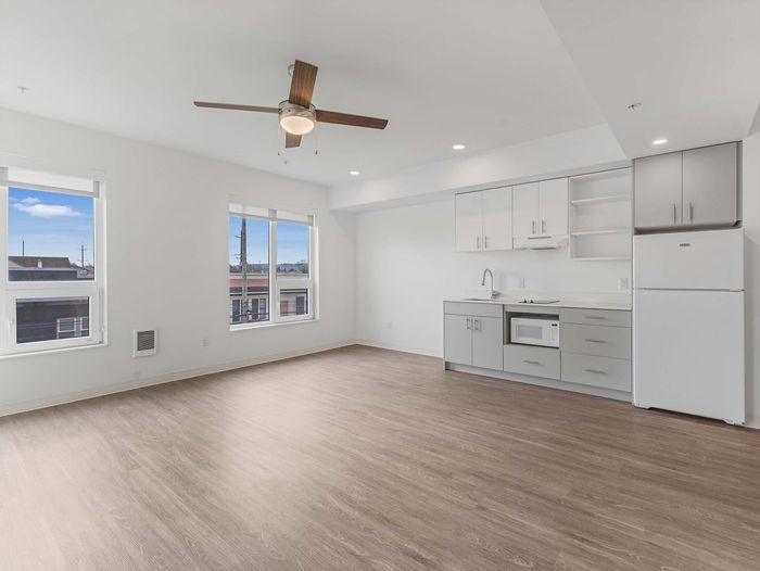 Spacious one-bedroom living room at Koz on N. Killingsworth.
