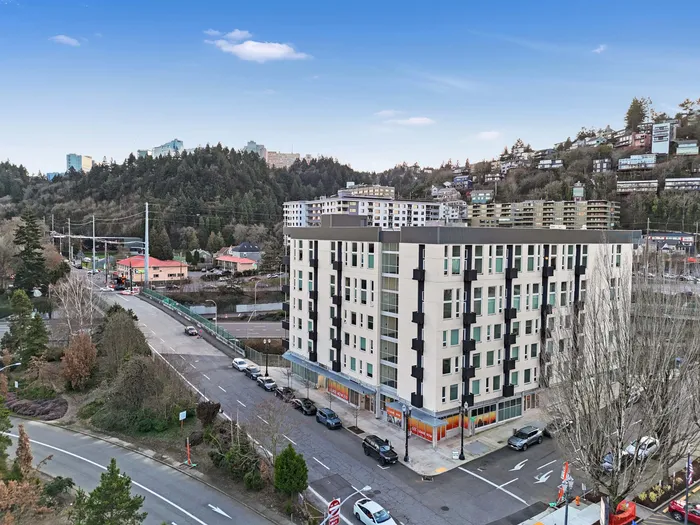 Modern multistory apartment building exterior at Koz on 4th.