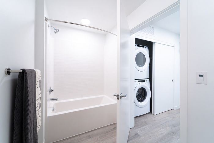 Bathroom and stackable laundry