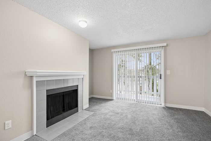 living room at B1 renovated floorplan at Timber Flats