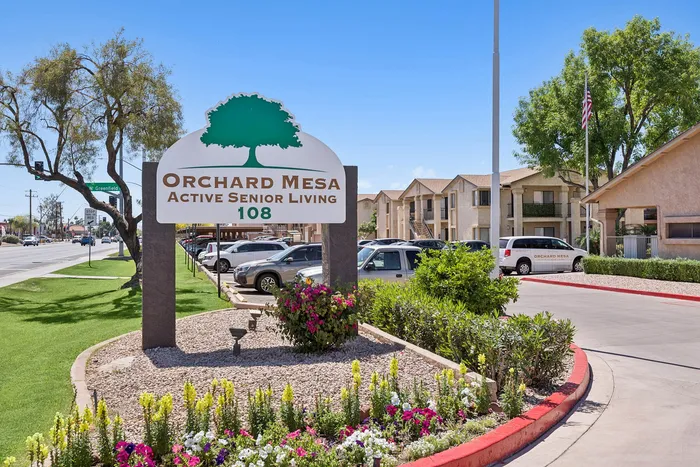 Monument sign at Orchard mesa showing the outside of the property