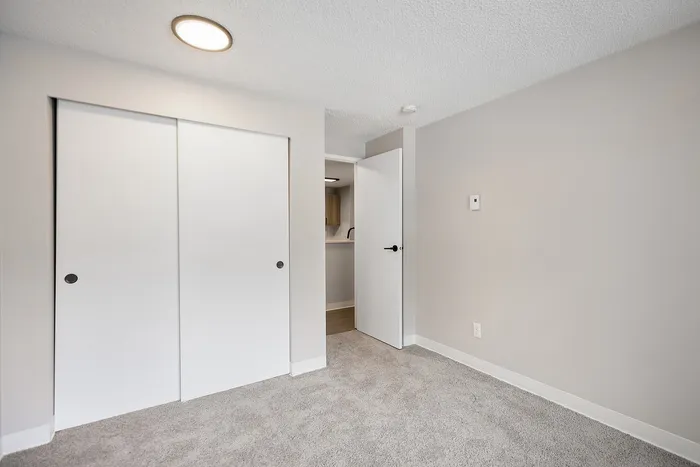 Bedroom with closet and carpet