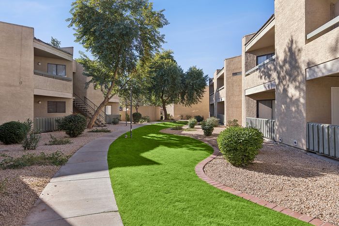 Grassy area outside in the community sidewalk