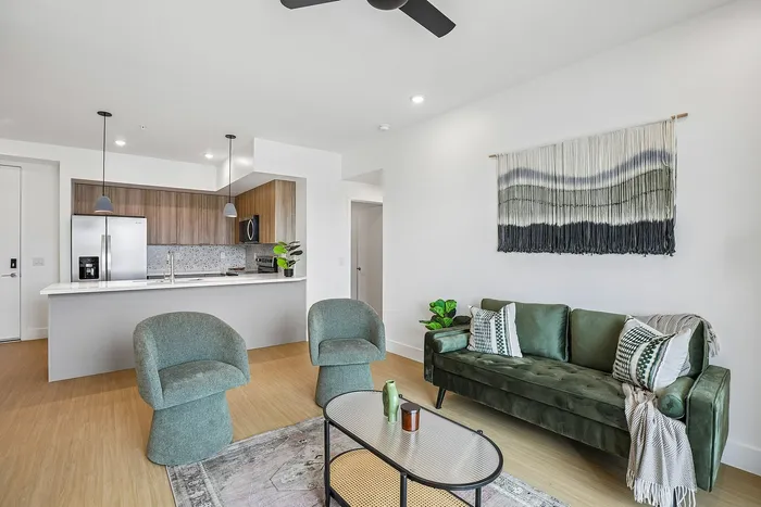 living room of one bedroom apartment at asa midtown apartments