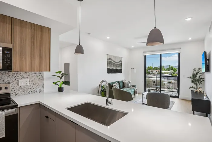 kitchen of one bedroom apartment at asa midtown apartments