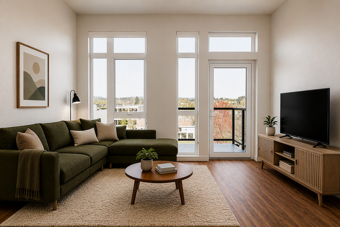 virtually staged living room at Rivenwood