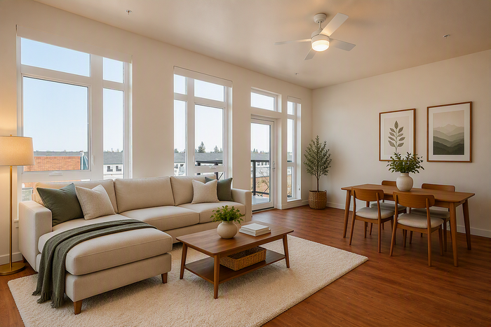 virtually staged living room at Rivenwood