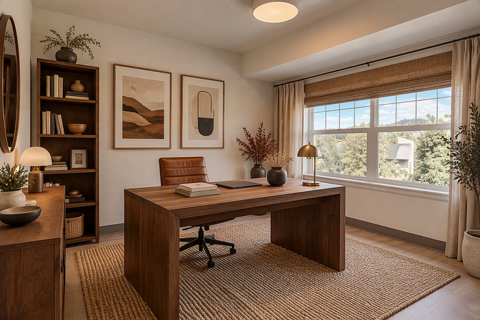 Virtually staged second bedroom/office space