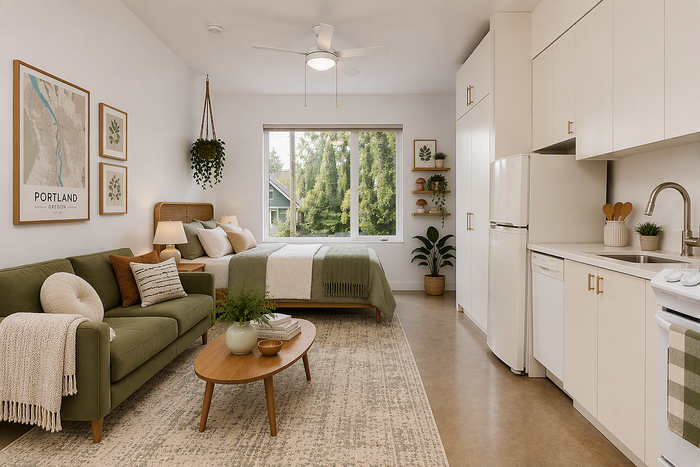Virtually staged studio at Cassi