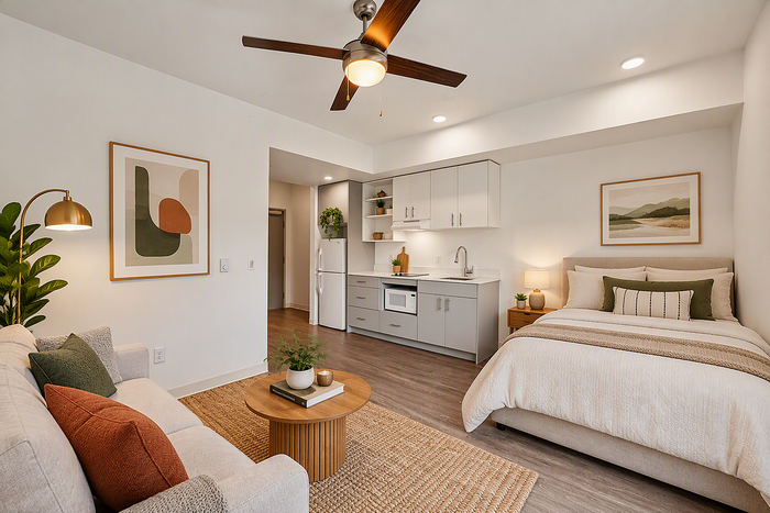 virtually staged studio apartment at koz on killingsworth