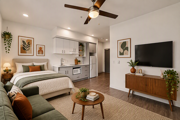 virtually staged studio apartment at koz on killingsworth