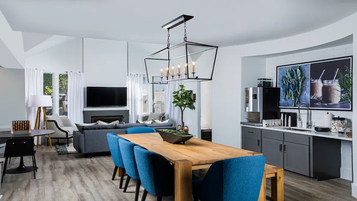 Redesigned clubhouse with coffee bar at the Autumn Columbia apartments.