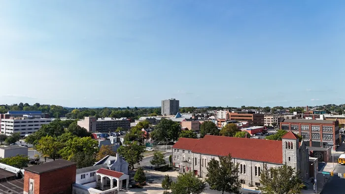reading pa, aerial view of city from bakery apartments, s 3rd st reading