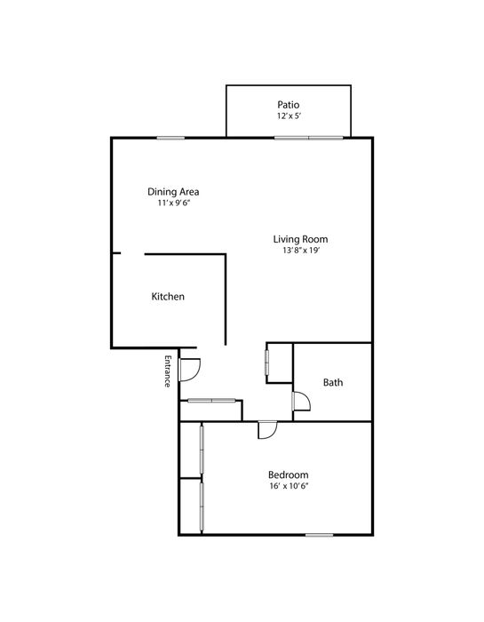 1 bed 1 bath layout at Woodcrest Village