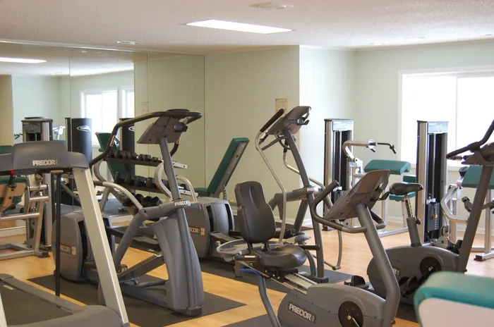 A nicely outfitted and free gym is on site with bike, treadmill, other exercise equipment.