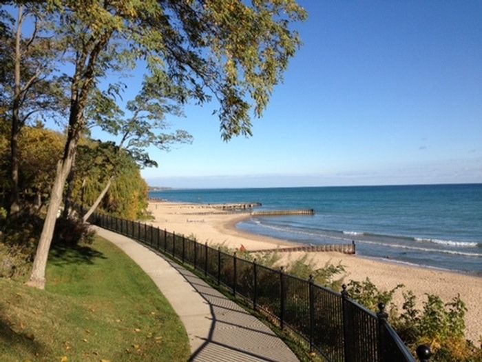 A nearby Winnetka beach with bright blue skies in the summer.