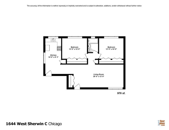 Two Bedroom floorplan c tier 970 square feet