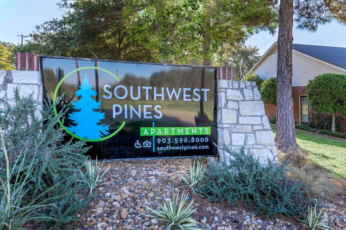 Monument sign for Southwest Pines residential community in Tyler, TX