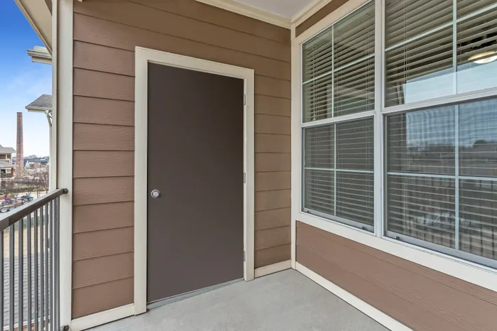 Ample outdoor storage space on a private balcony at Riverside at Rockwater, North Little Rock, AR
