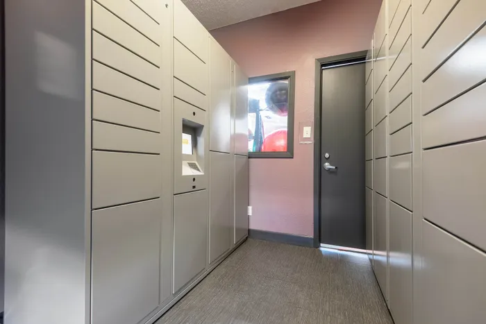 Modern package lockers in a Carrollton, TX apartment community for secure deliveries.