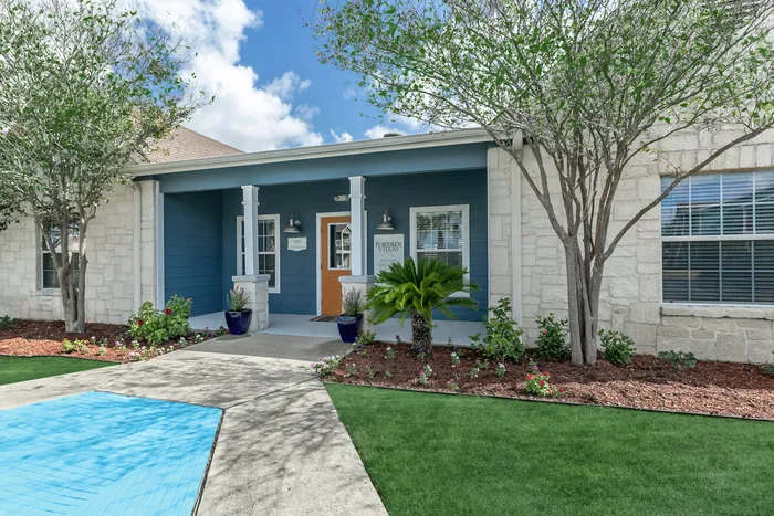 Leasing office with modern decor and customer service area at Portside Villas in Ingleside, TX.