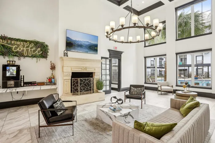fireplace in the leasing office
