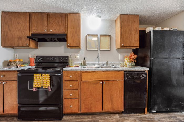 kitchen with black appliances