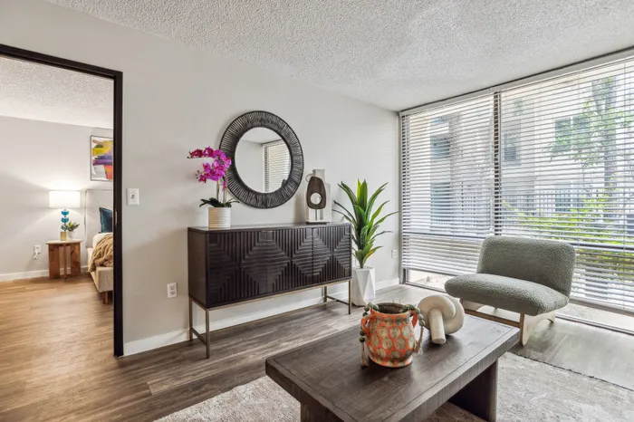 spacious living room with wide windows