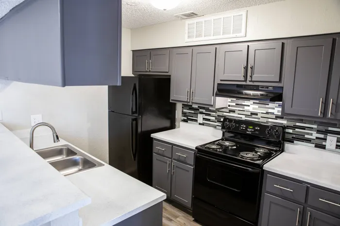 state of the art kitchen with black appliances